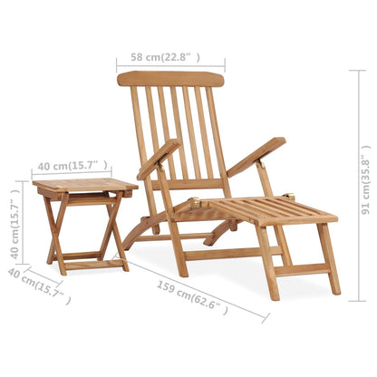 Garden chair with footrest and table in solid teak wood