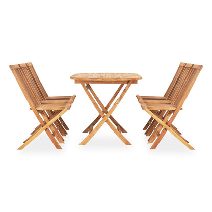 7 pcs conjunto jantar dobrável p/ exterior madeira teca maciça