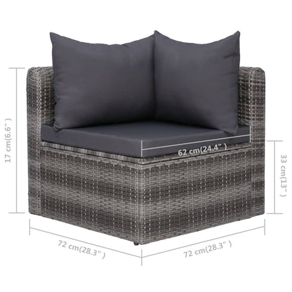 10 pcs conjunto lounge de jardim c/ almofadões vime PE cinzento