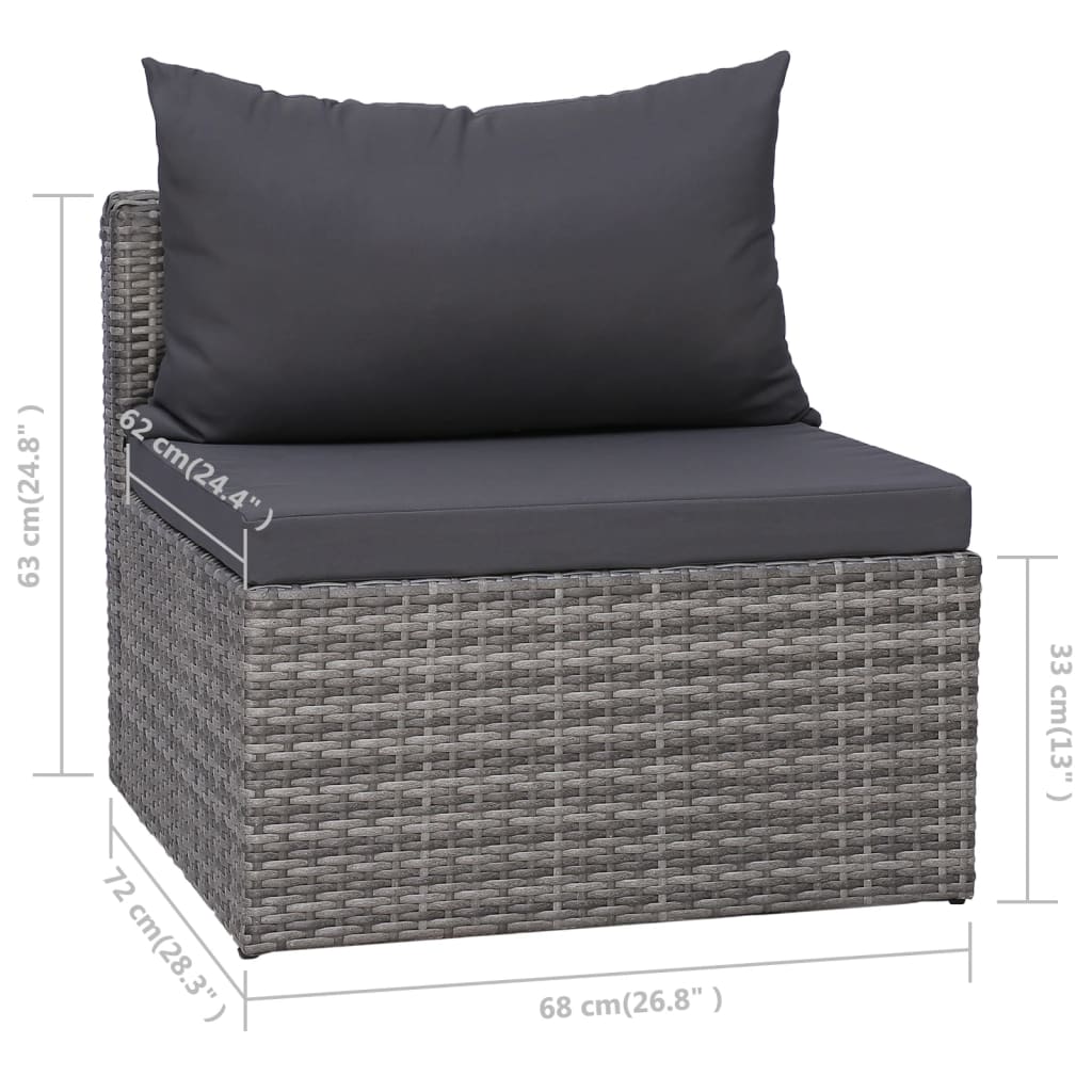 10 pcs conjunto lounge de jardim c/ almofadões vime PE cinzento