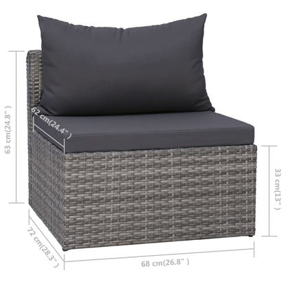 10 pcs conjunto lounge de jardim c/ almofadões vime PE cinzento
