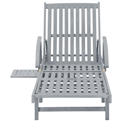Garden sun lounger with cushion in solid acacia wood