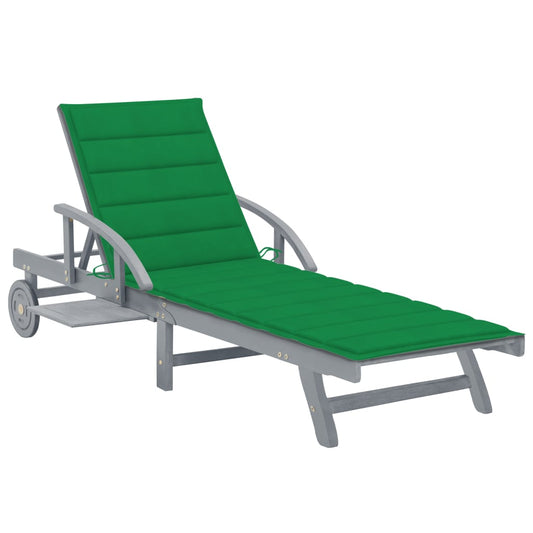 Garden sun lounger with cushion in solid acacia wood