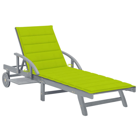 Garden sun lounger with cushion in solid acacia wood