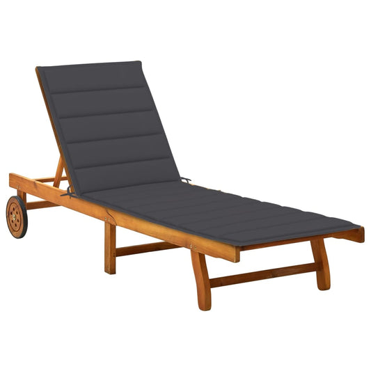 Garden sun lounger with cushion in solid acacia wood