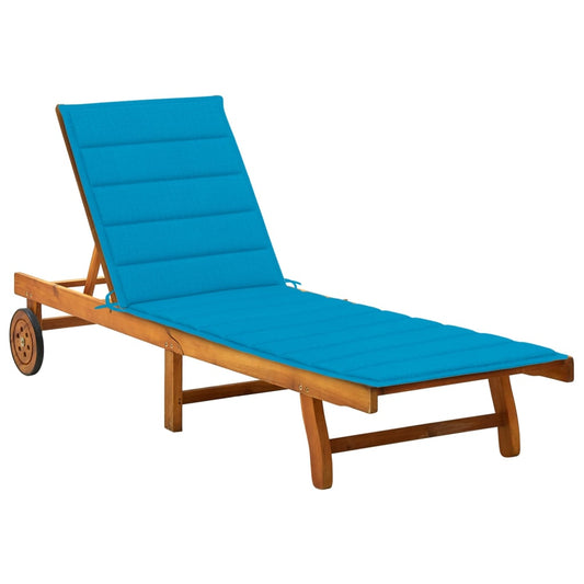 Garden sun lounger with cushion in solid acacia wood