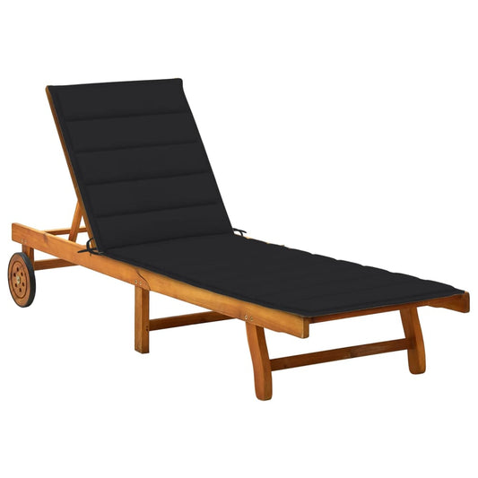Garden sun lounger with cushion in solid acacia wood