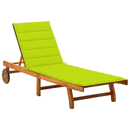 Garden sun lounger with cushion in solid acacia wood