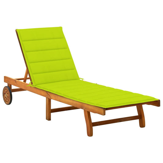 Garden sun lounger with cushion in solid acacia wood