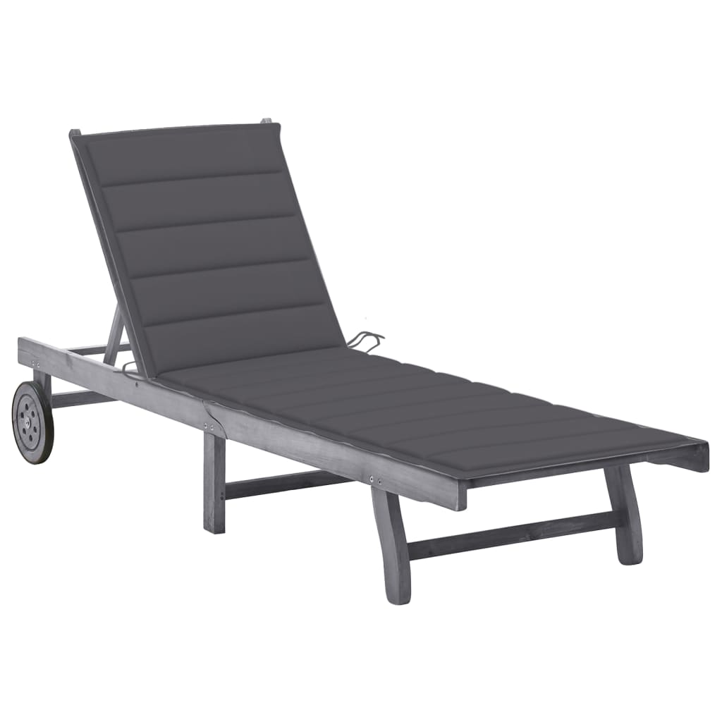 Garden sun lounger with solid acacia grey cushion