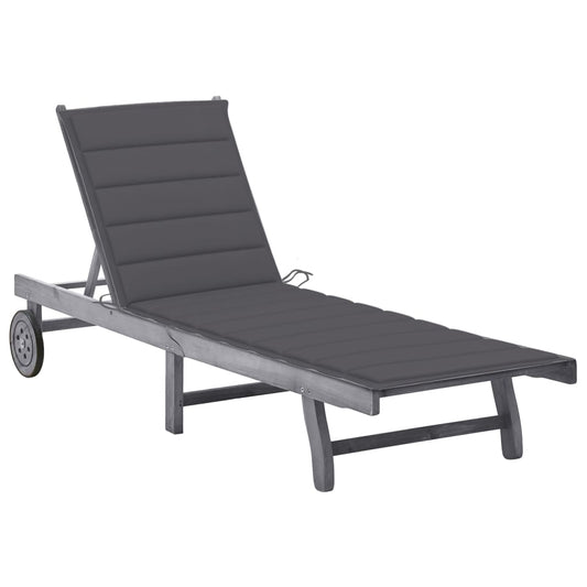 Garden sun lounger with solid acacia grey cushion
