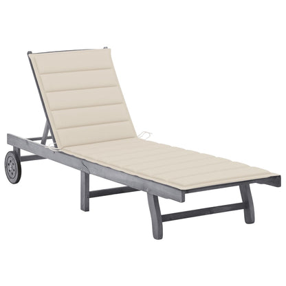 Garden sun lounger with solid acacia grey cushion