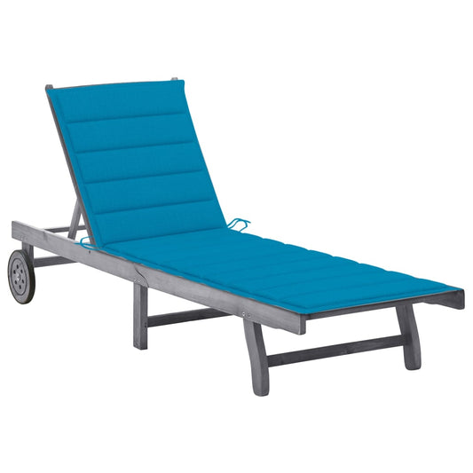 Garden sun lounger with solid acacia grey cushion