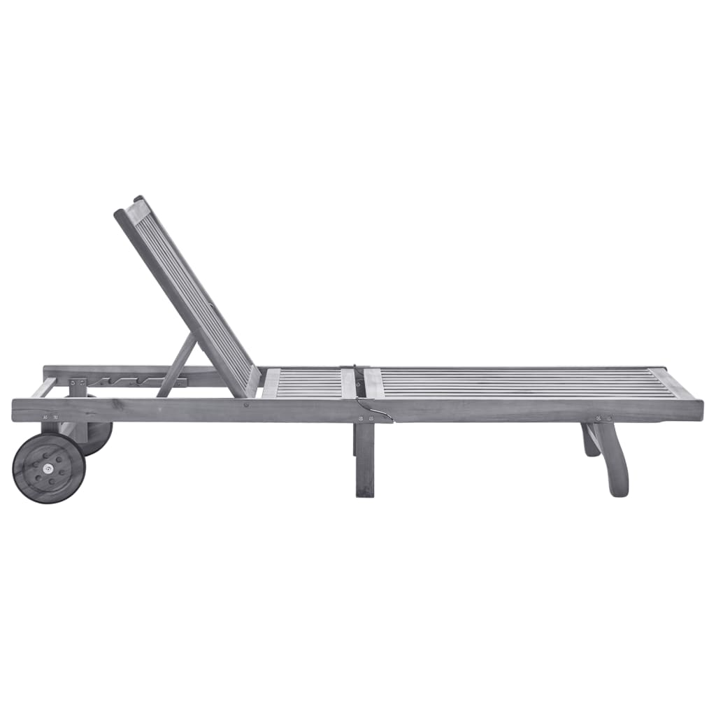Garden sun lounger with solid acacia grey cushion
