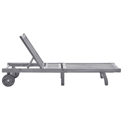 Garden sun lounger with solid acacia grey cushion