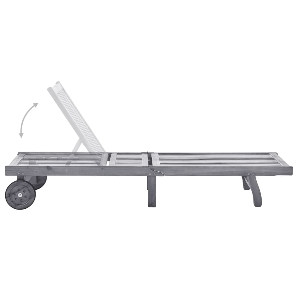 Garden sun lounger with solid acacia grey cushion
