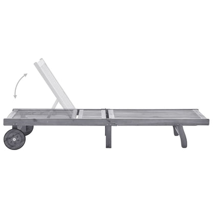 Garden sun lounger with solid acacia grey cushion