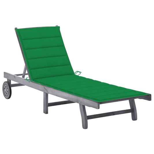 Garden sun lounger with solid acacia grey cushion