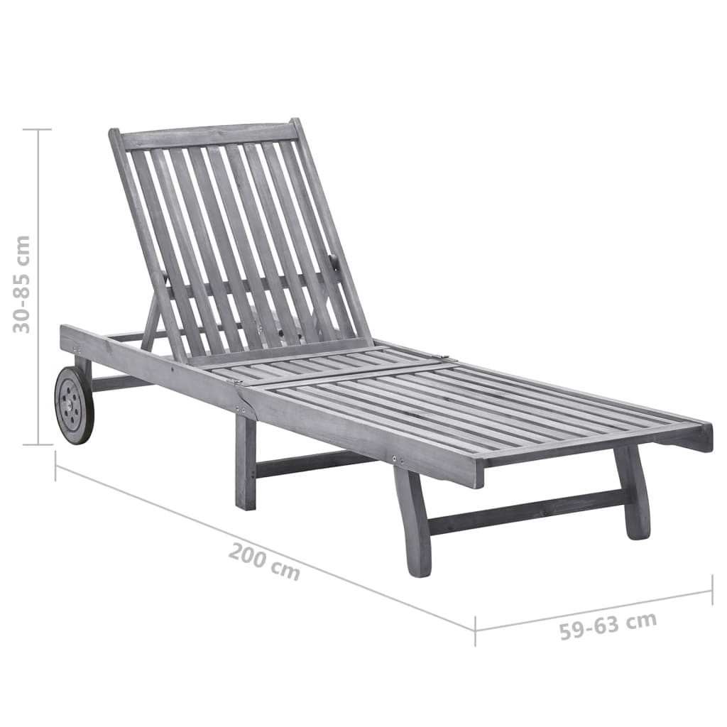 Garden sun lounger with solid acacia grey cushion