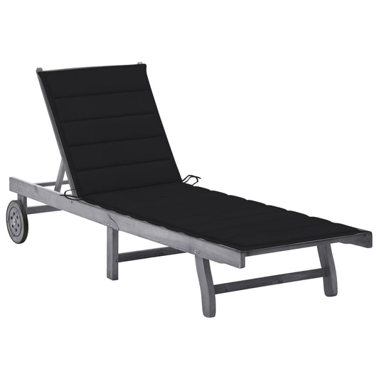 Garden sun lounger with solid acacia grey cushion