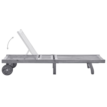 Garden sun lounger with solid acacia grey cushion