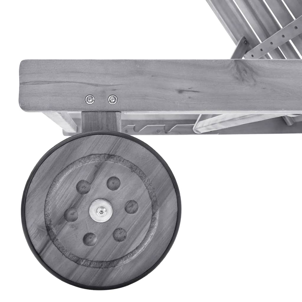 Garden sun lounger with solid acacia grey cushion