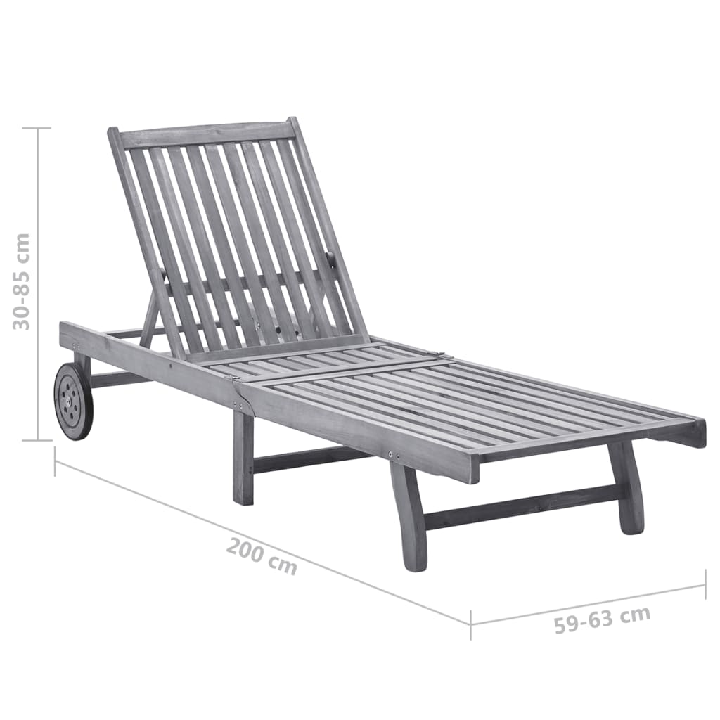 Garden sun lounger with solid acacia grey cushion