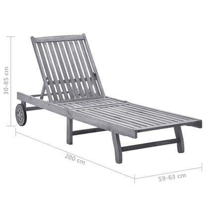 Garden sun lounger with solid acacia grey cushion