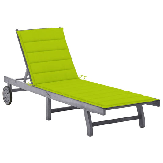 Garden sun lounger with solid acacia grey cushion