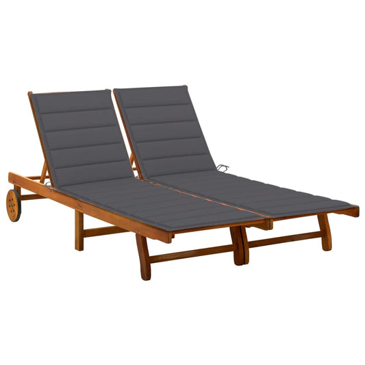 Garden sun lounger with cushions for 2 people in solid acacia wood