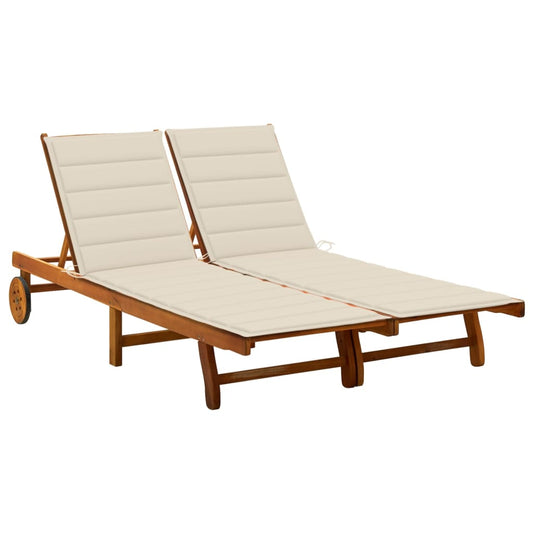 Garden sun lounger with cushions for 2 people in solid acacia wood