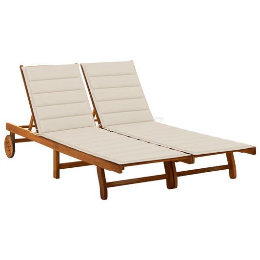 Garden sun lounger with cushions for 2 people in solid acacia wood