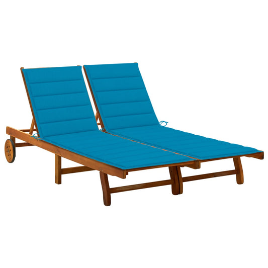 Garden sun lounger with cushions for 2 people in solid acacia wood