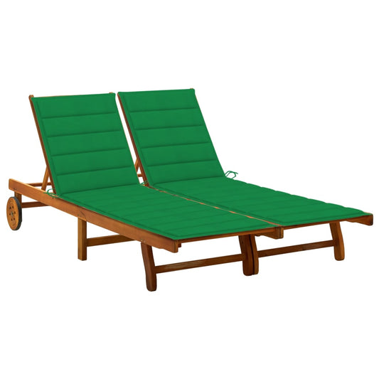 Garden sun lounger with cushions for 2 people in solid acacia wood