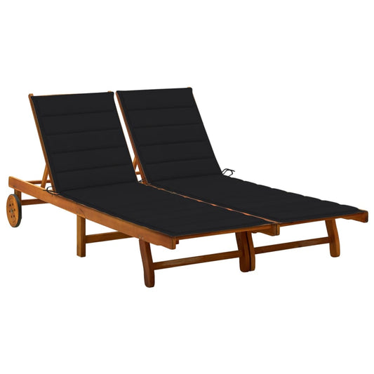 Garden sun lounger with cushions for 2 people in solid acacia wood
