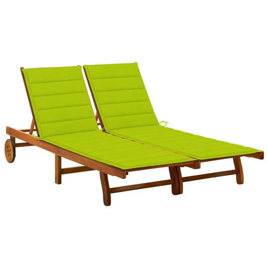 Garden sun lounger with cushions for 2 people in solid acacia wood
