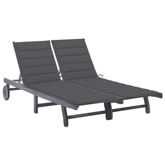 Garden sun lounger with cushion for 2 people, acacia grey