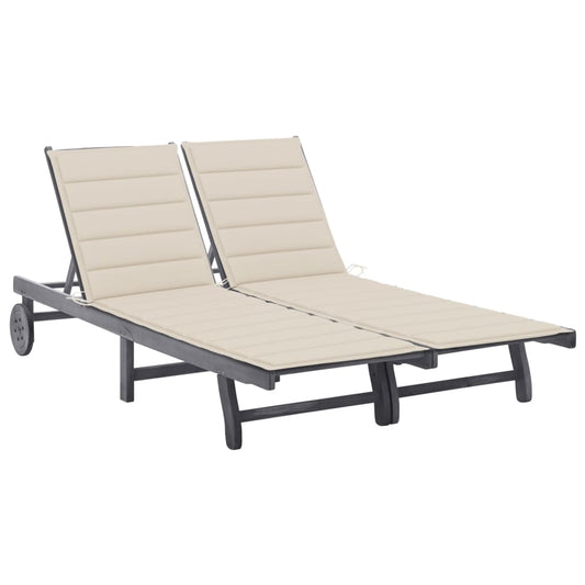 Garden sun lounger with cushion for 2 people, acacia grey