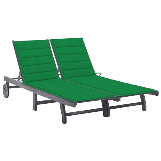 Garden sun lounger with cushion for 2 people, acacia grey