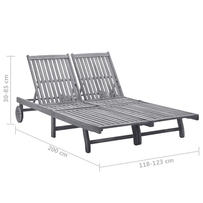 Garden sun lounger with cushion for 2 people, acacia grey