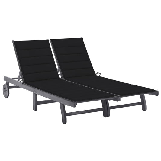 Garden sun lounger with cushion for 2 people, acacia grey