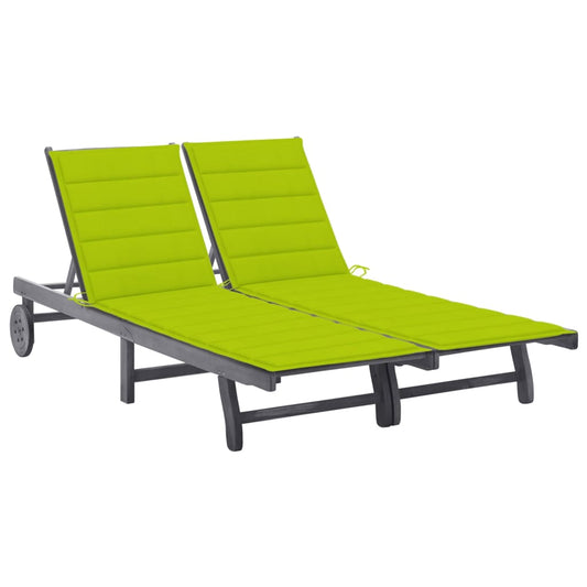 Garden sun lounger with cushion for 2 people, acacia grey