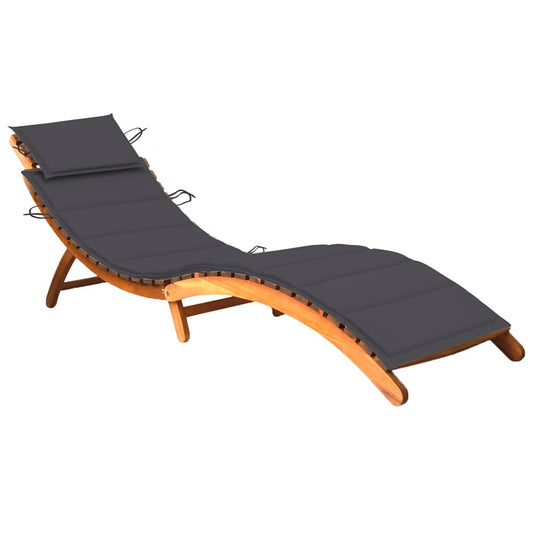 Garden sun lounger with cushion in solid acacia wood