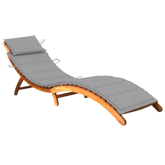 Garden sun lounger with cushion in solid acacia wood