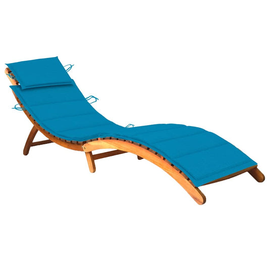 Garden sun lounger with cushion in solid acacia wood