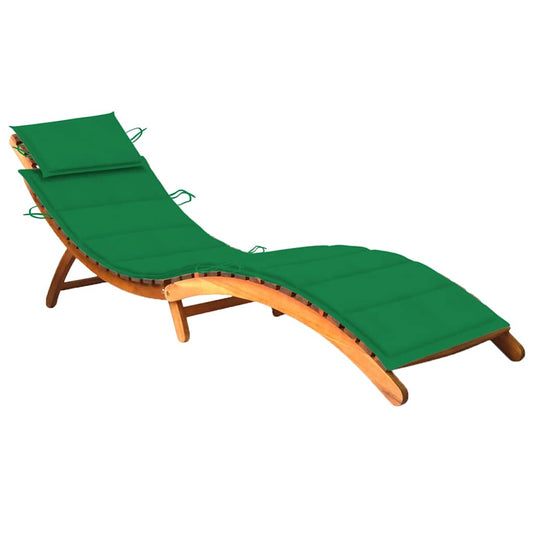 Garden sun lounger with cushion in solid acacia wood