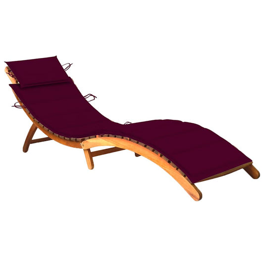 Garden sun lounger with cushion in solid acacia wood