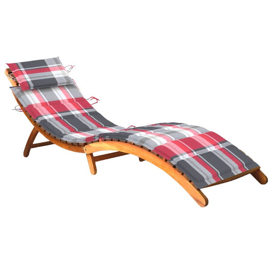 Garden sun lounger with cushion in solid acacia wood