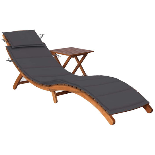 Garden sun lounger with table and solid acacia cushion