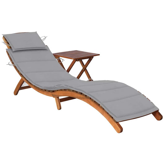 Garden sun lounger with table and solid acacia cushion